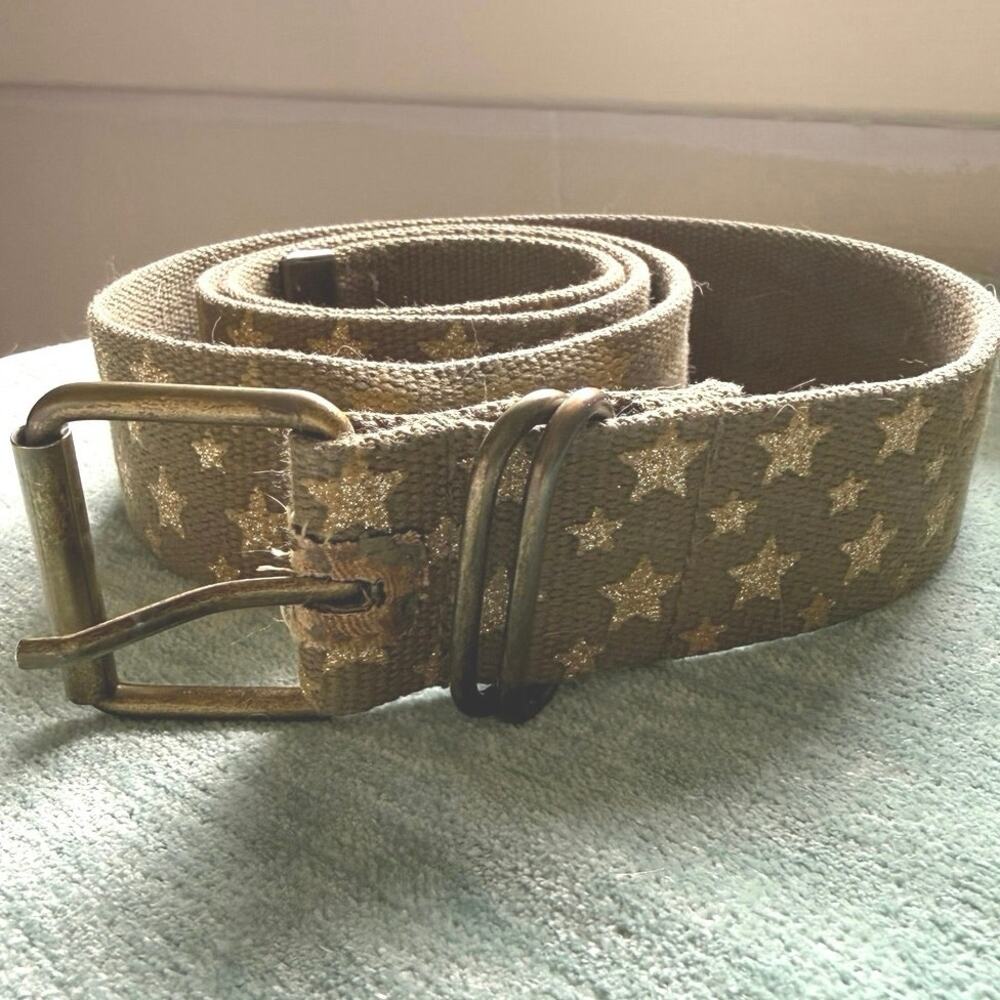 Green Canvas Gold Star belt Scene Emo Jersey Shore Y2K Punk Alternative Club